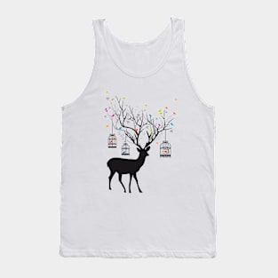 Deer with birds and birdcages Tank Top